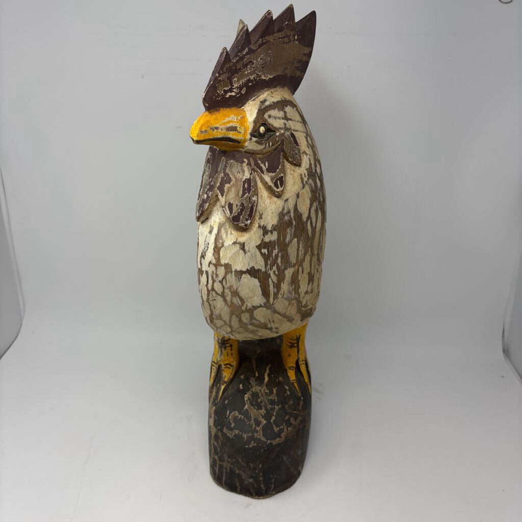 Carved Wood Rooster Sculpture