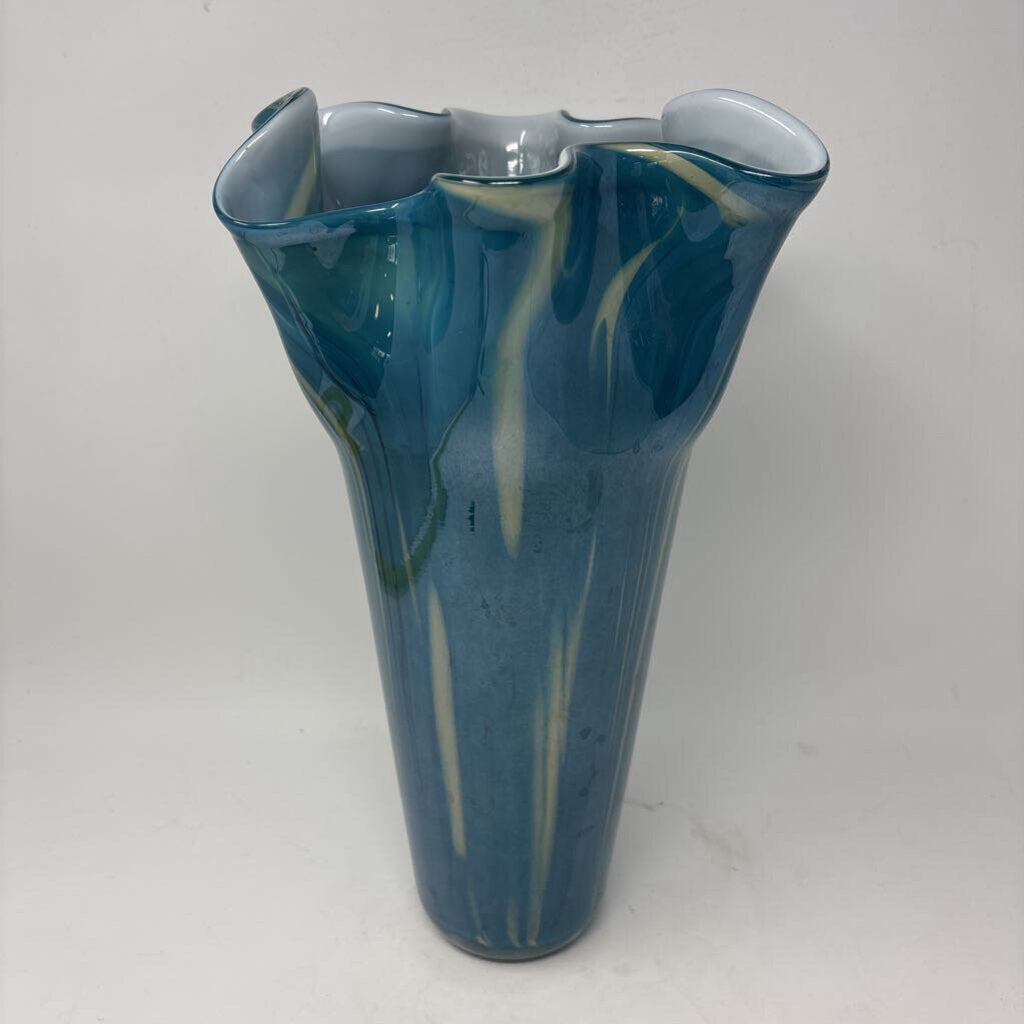Glass Vase with Ruffled Rim 13.25"H