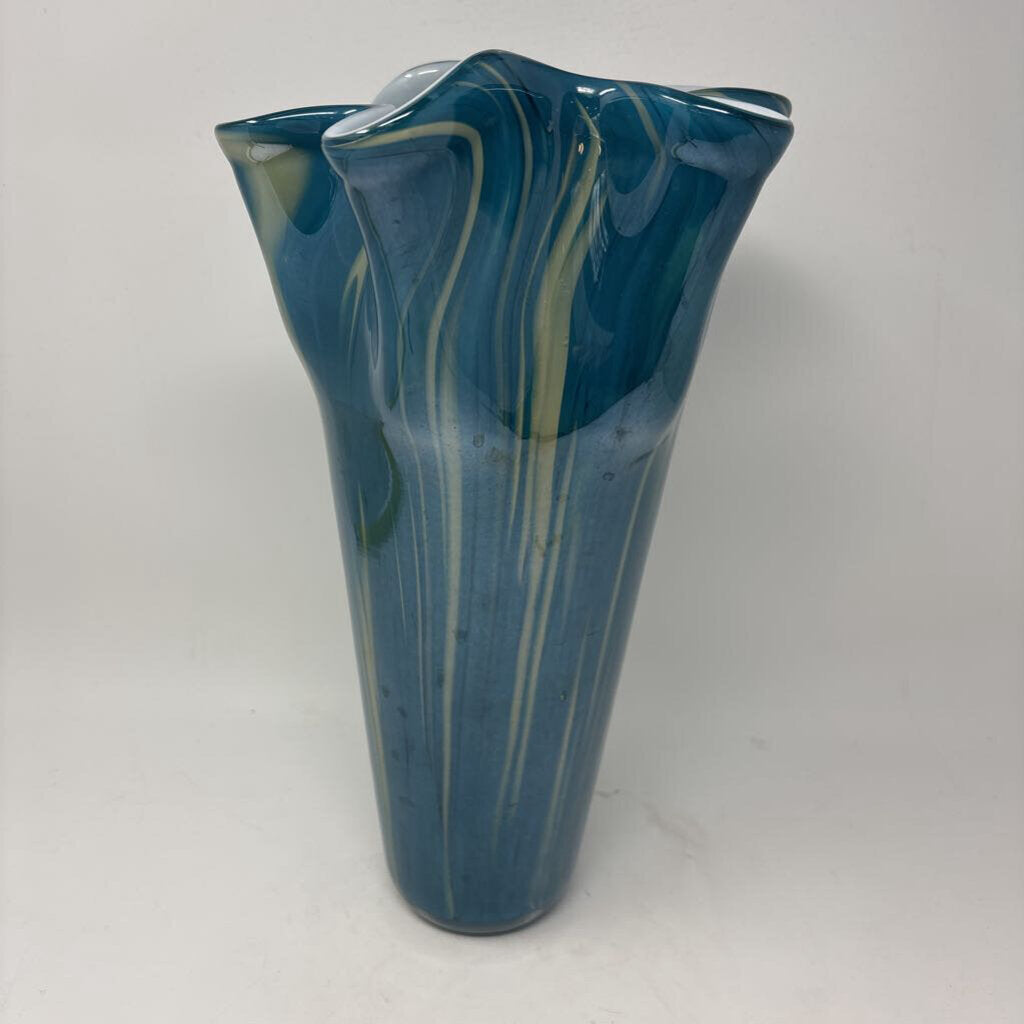 Glass Vase with Ruffled Rim 13.25"H