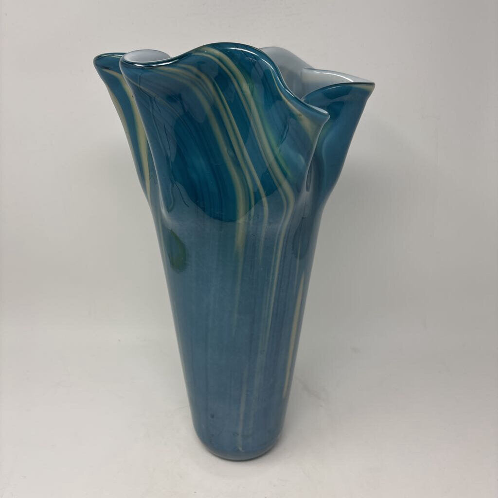 Glass Vase with Ruffled Rim 13.25"H