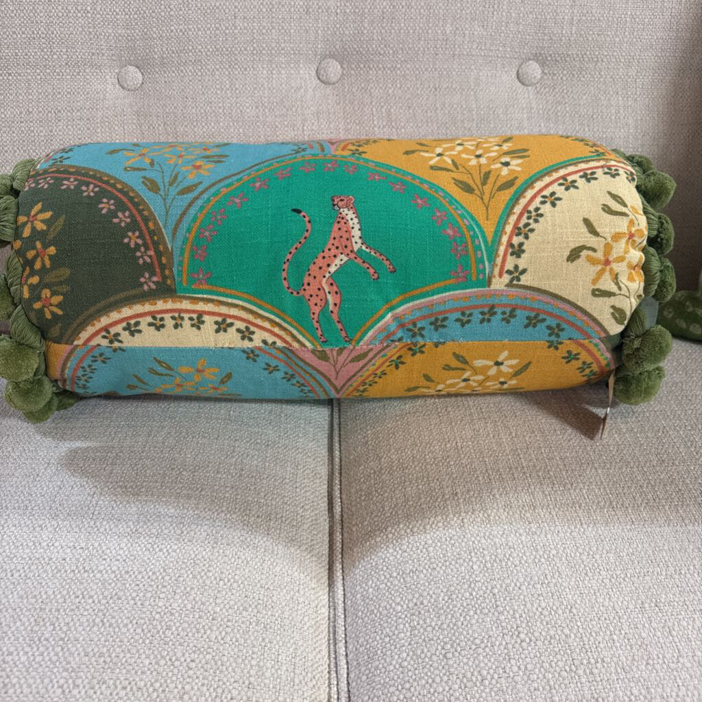 Cotton Bolster Tiger with Tassels Pillow