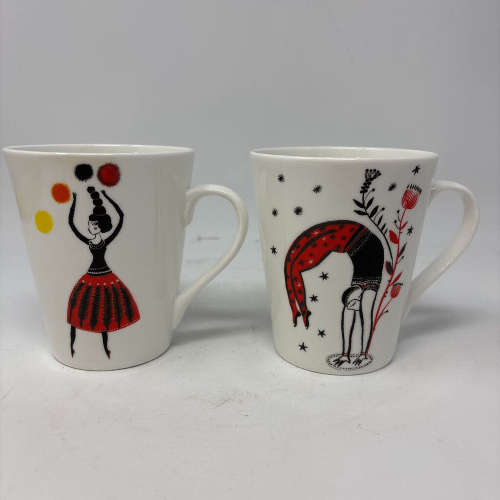 Fragonard Dancer Gymnast & Horse Mugs Pair