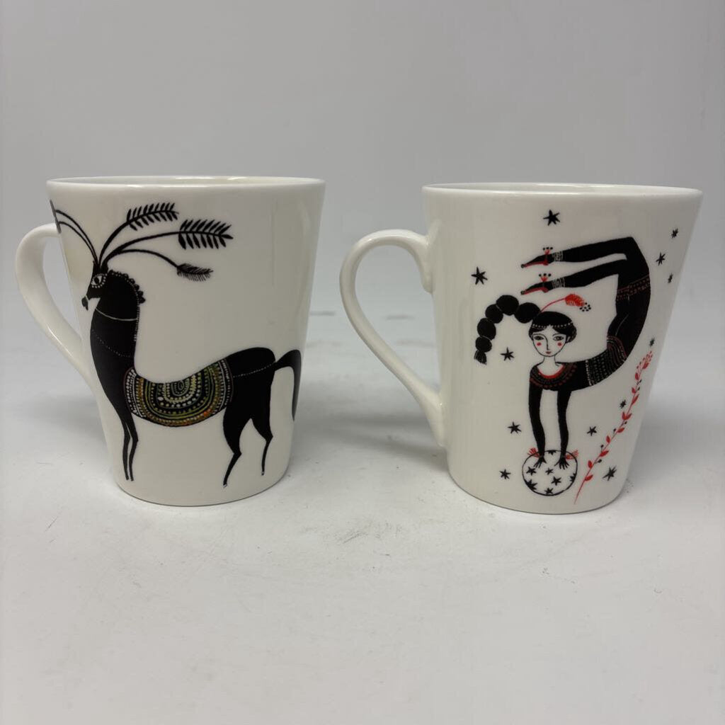 Fragonard Dancer Gymnast & Horse Mugs Pair