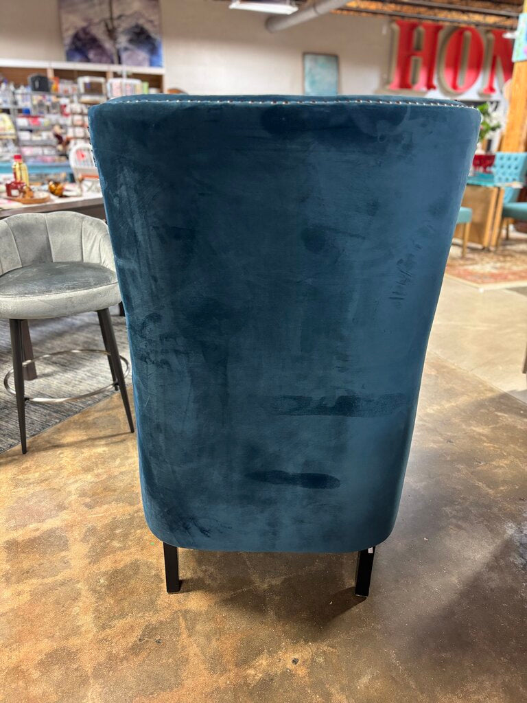 Velvet Wingback Chair with Nailhead Trim