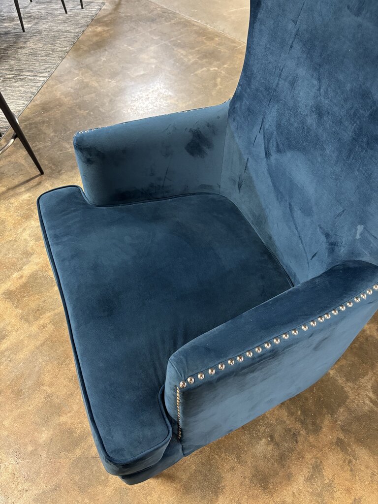 Velvet Wingback Chair with Nailhead Trim