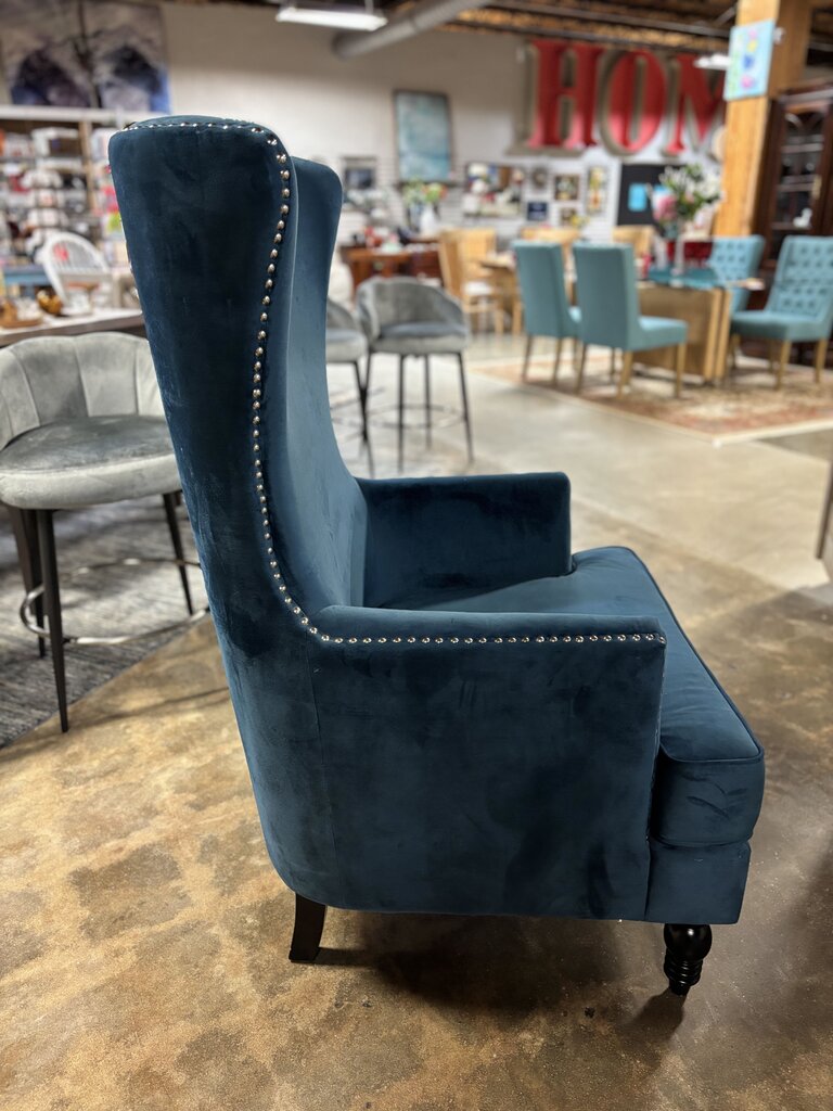 Velvet Wingback Chair with Nailhead Trim