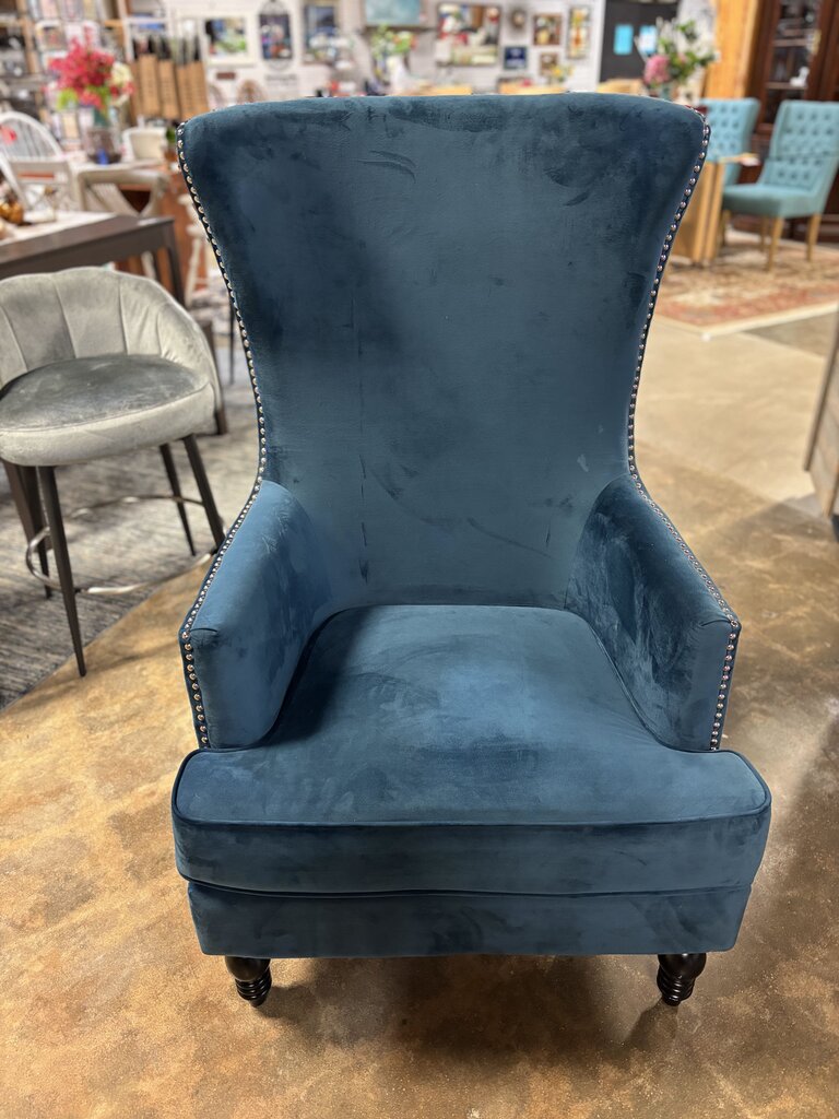 Velvet Wingback Chair with Nailhead Trim