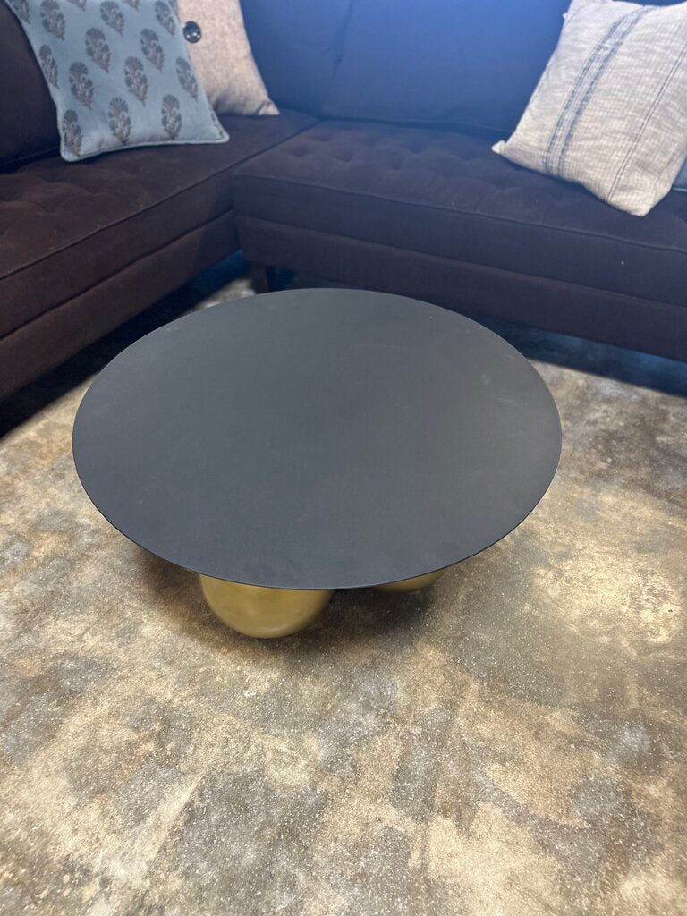 Meridian Brass Round Black Top Table