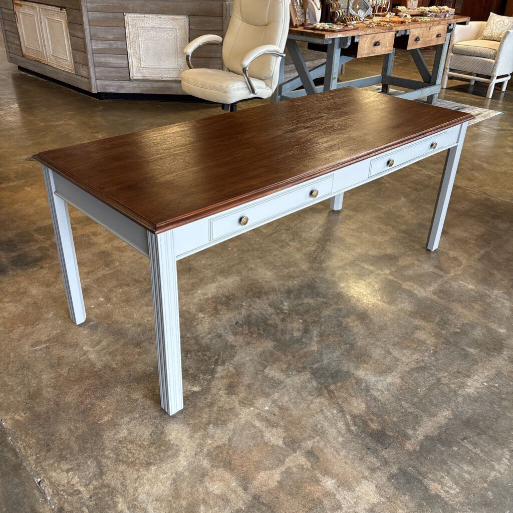 Painted Leg & Stained Wood Top 2 Drawer Desk