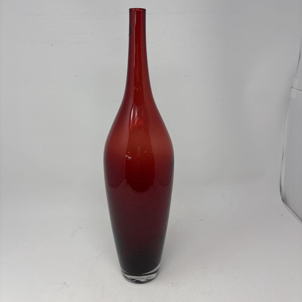 Tall Red Hand Blown Glass Vase