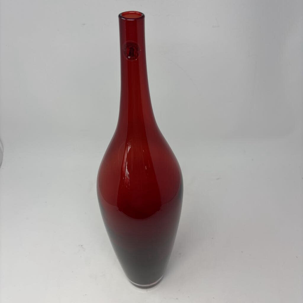 Tall Red Hand Blown Glass Vase