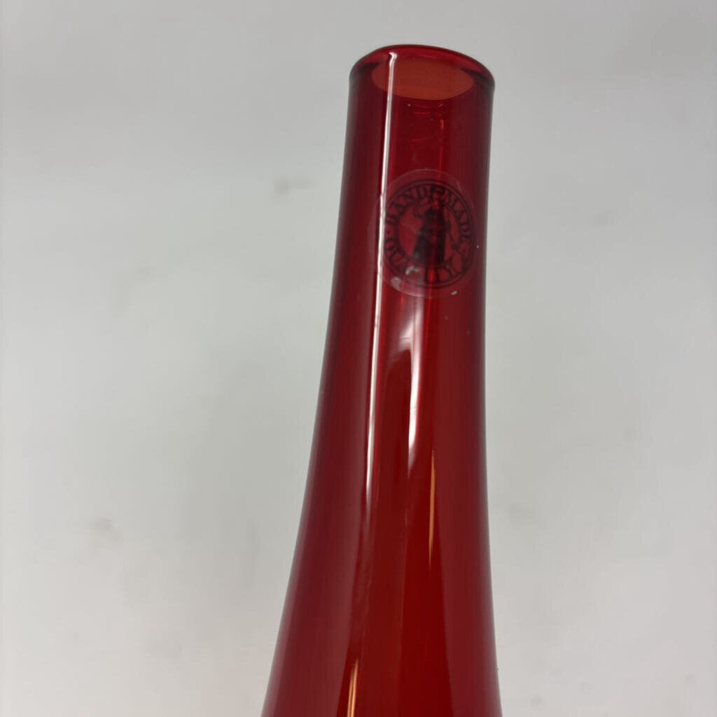 Tall Red Hand Blown Glass Vase