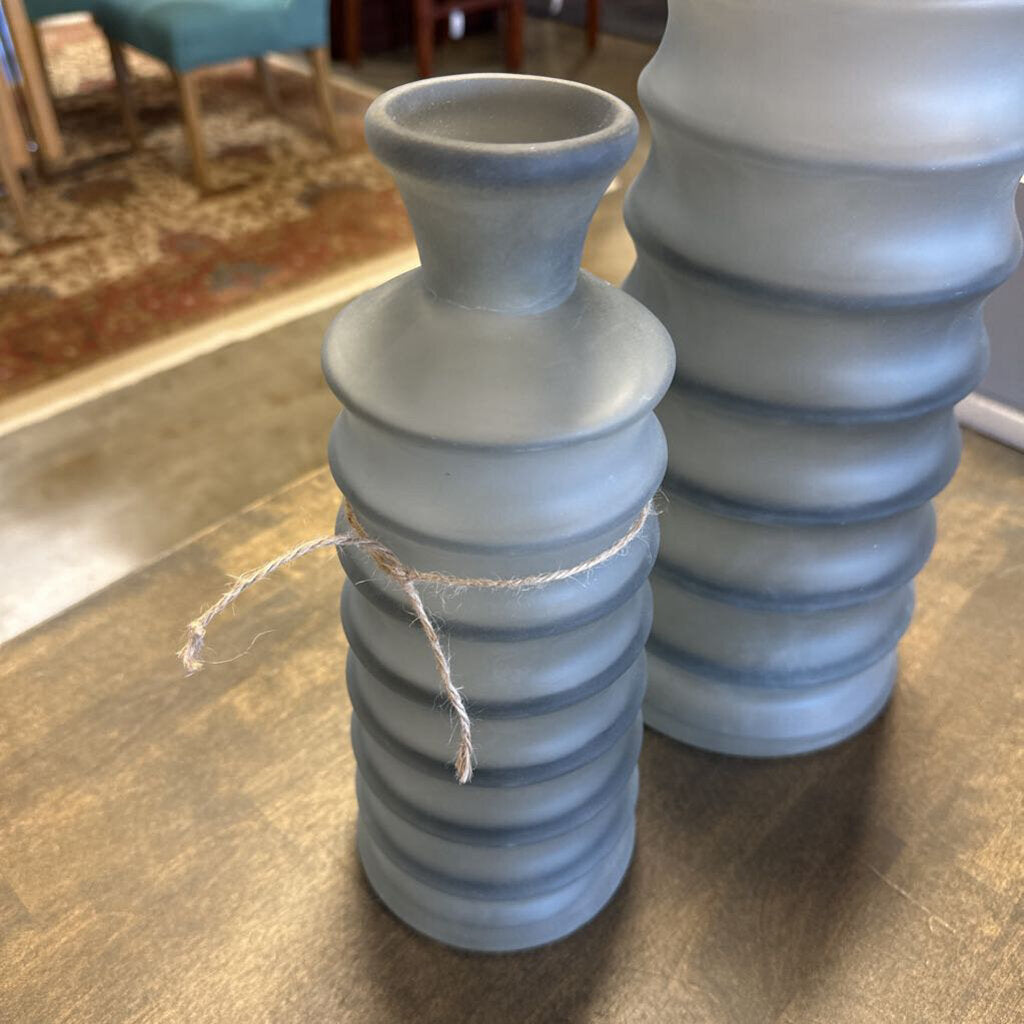 Frosted Ribbed Glass Vase 10.75"H