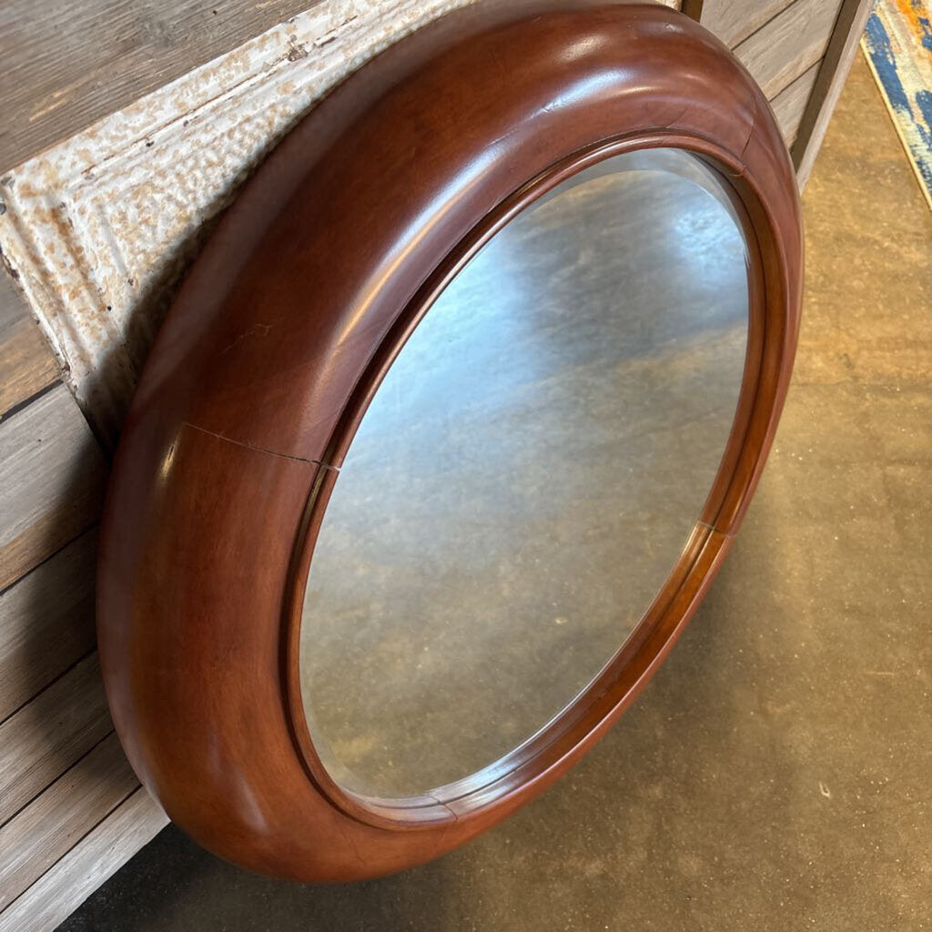 Round 32" Wood Beveled Mirror