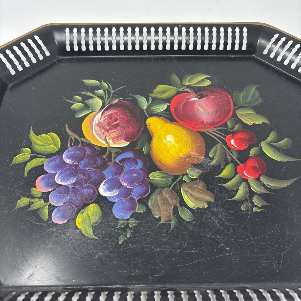 Vintage Metal Floral Toleware Serving Tray
