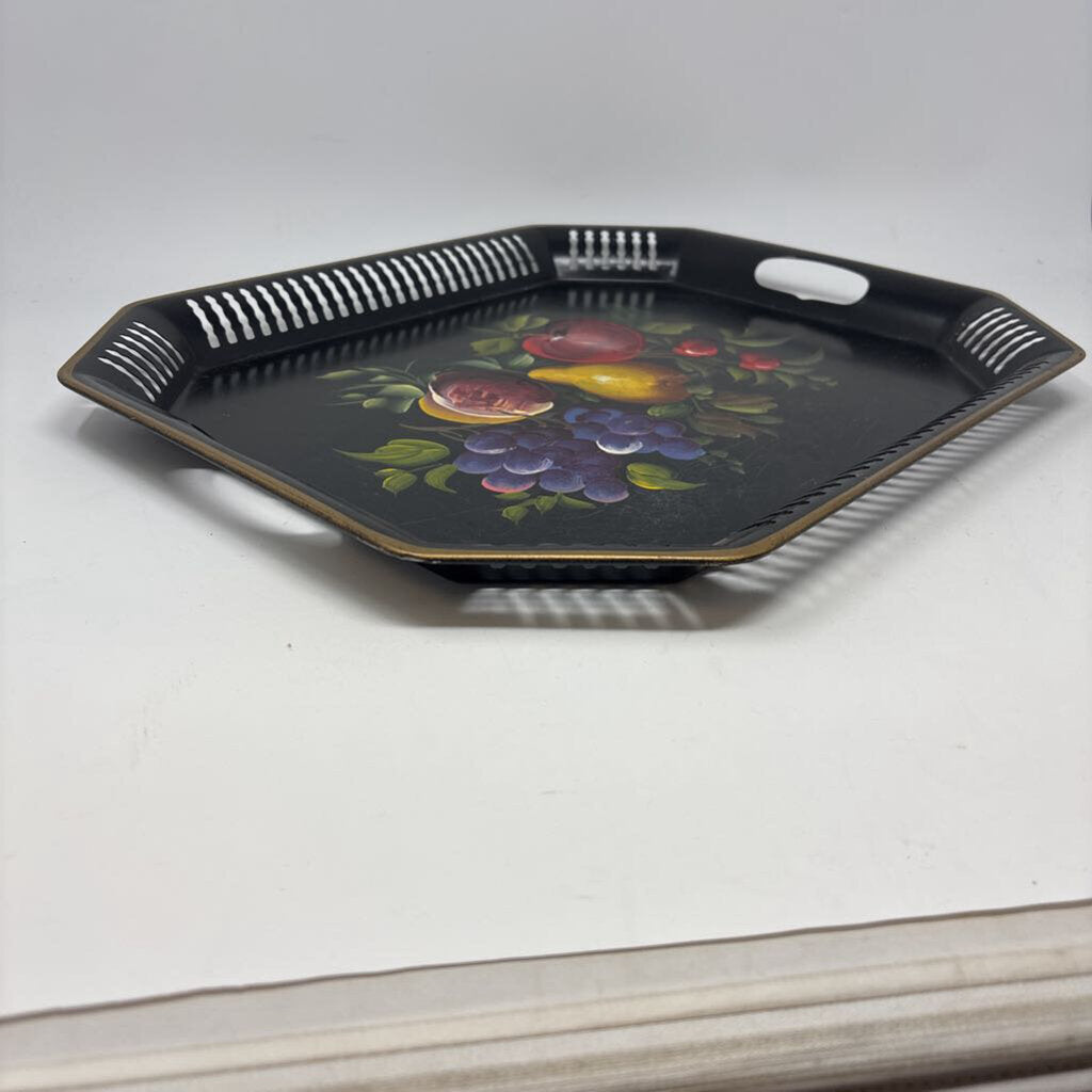 Vintage Metal Floral Toleware Serving Tray