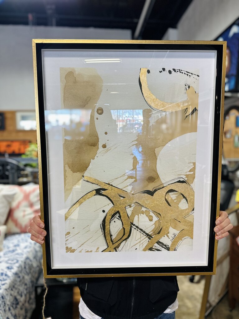Framed Glass Gold Black Abstract