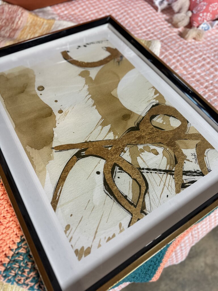 Framed Glass Gold Black Abstract