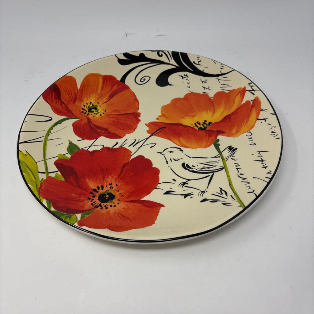 Round Poppies/Bird Deco Plate
