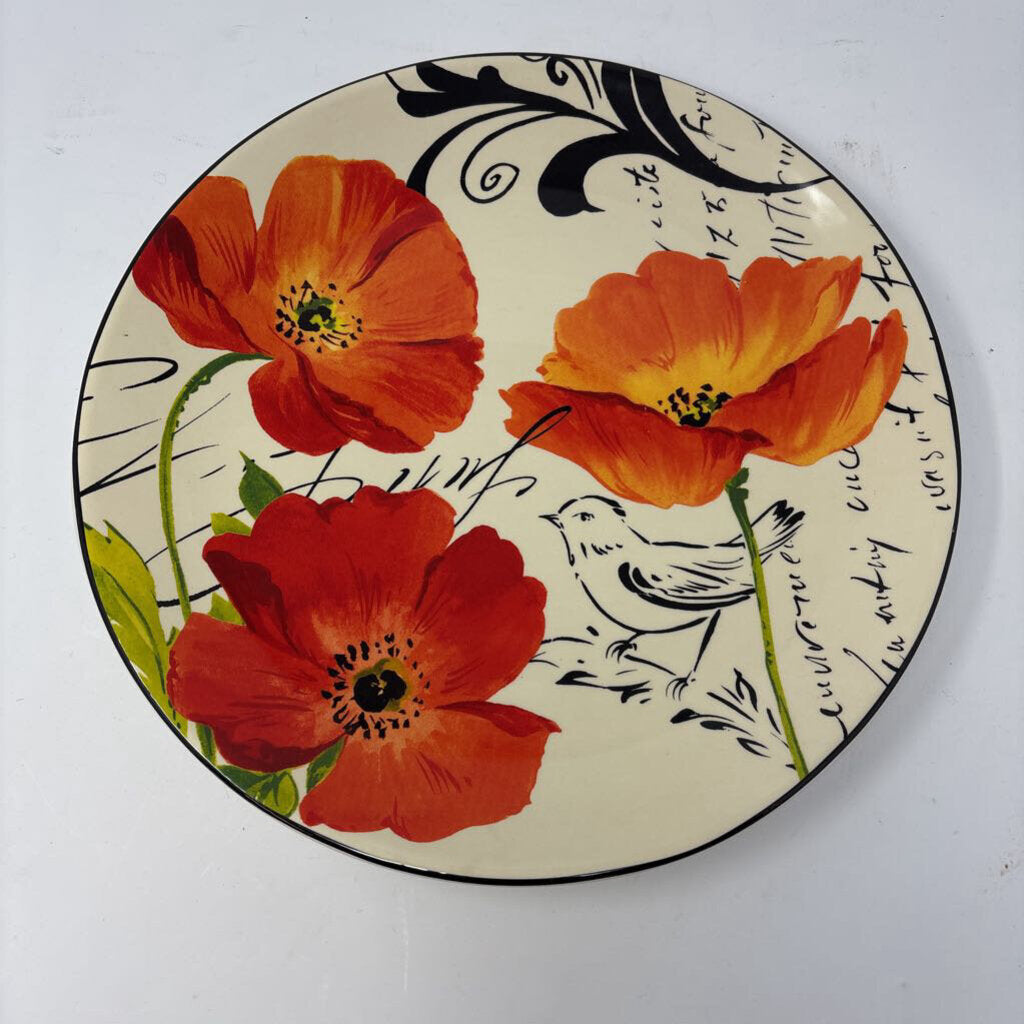 Round Poppies/Bird Deco Plate