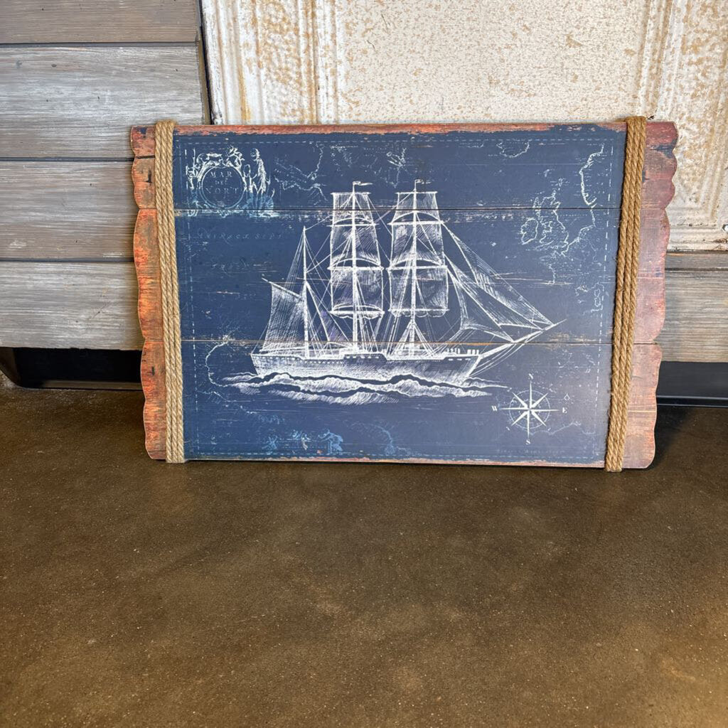 Nautical Ship Rustic Wood Wall Art 24 X 16