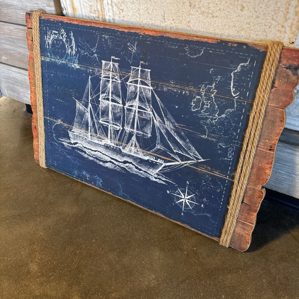 Nautical Ship Rustic Wood Wall Art 24 X 16