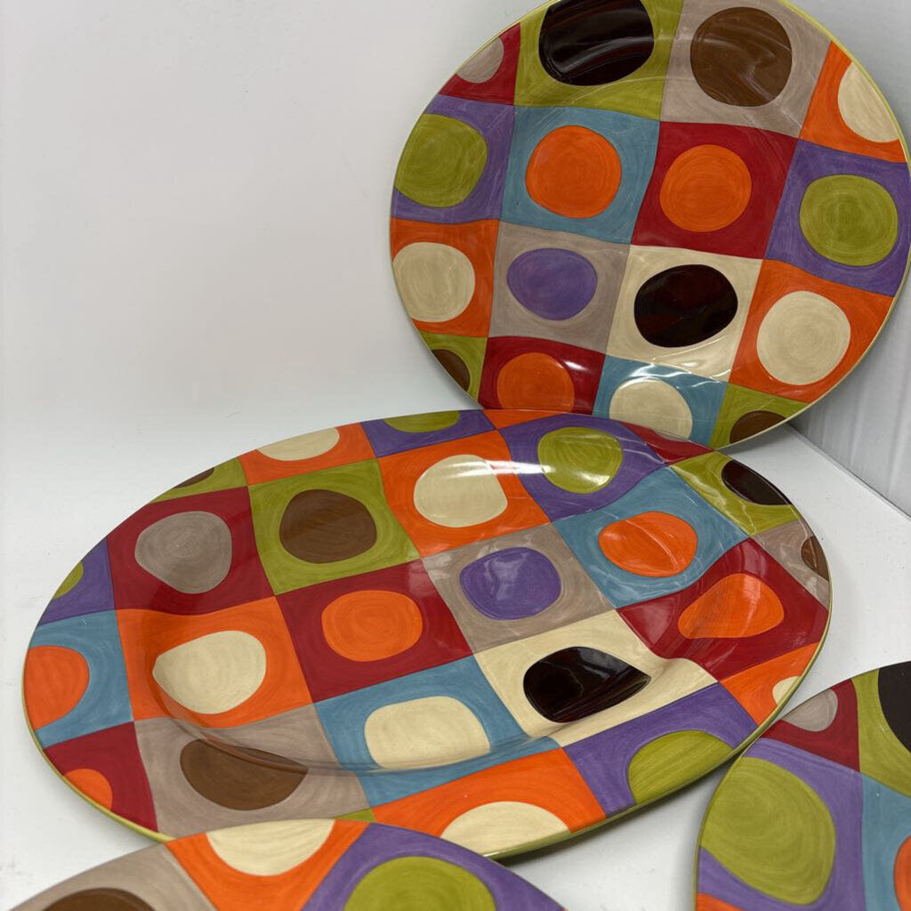 Urban Dot Painted Platter & 3 Plates
