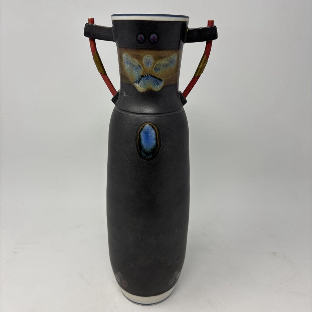 Deco Pottery Raku-like Finish Handle Vase