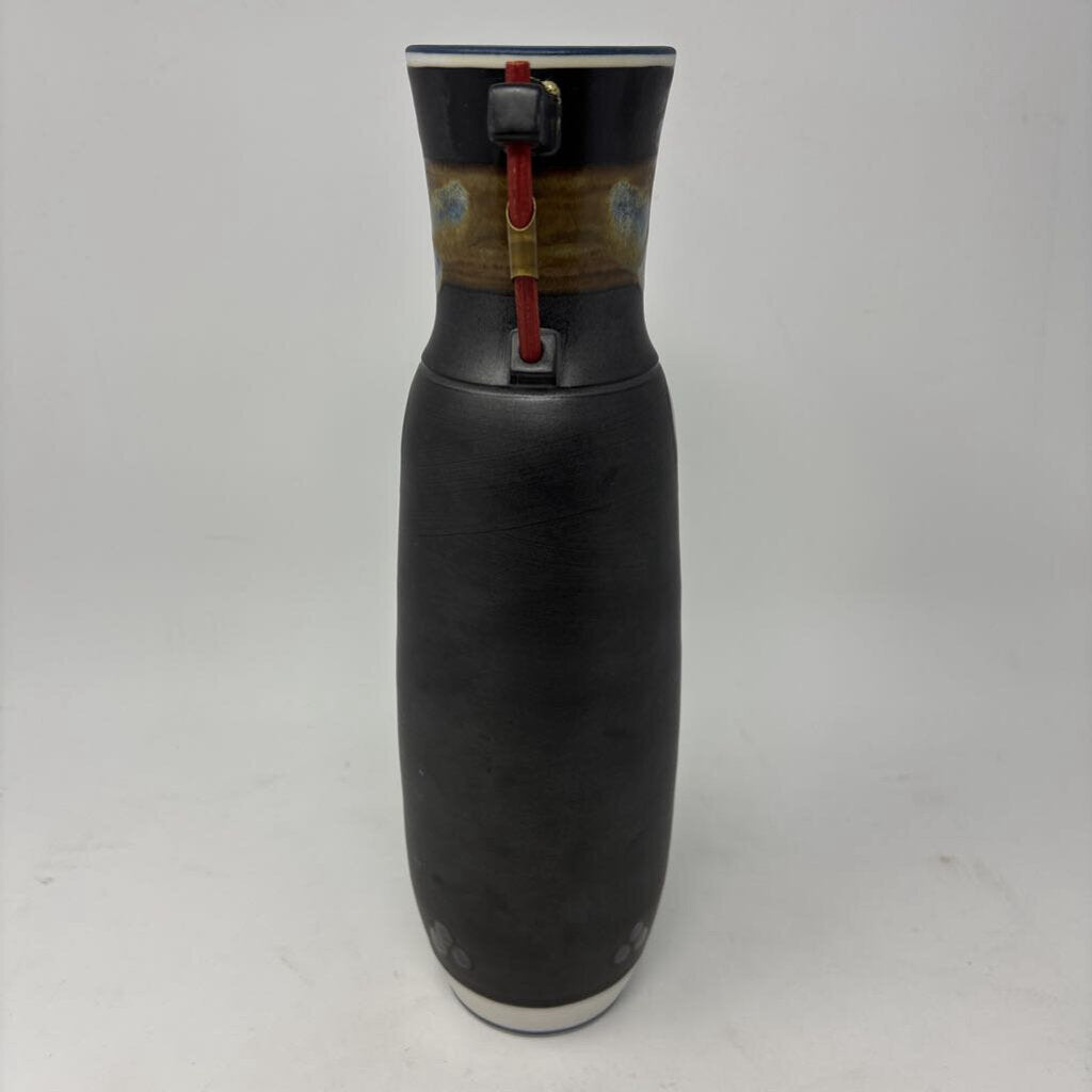 Deco Pottery Raku-like Finish Handle Vase