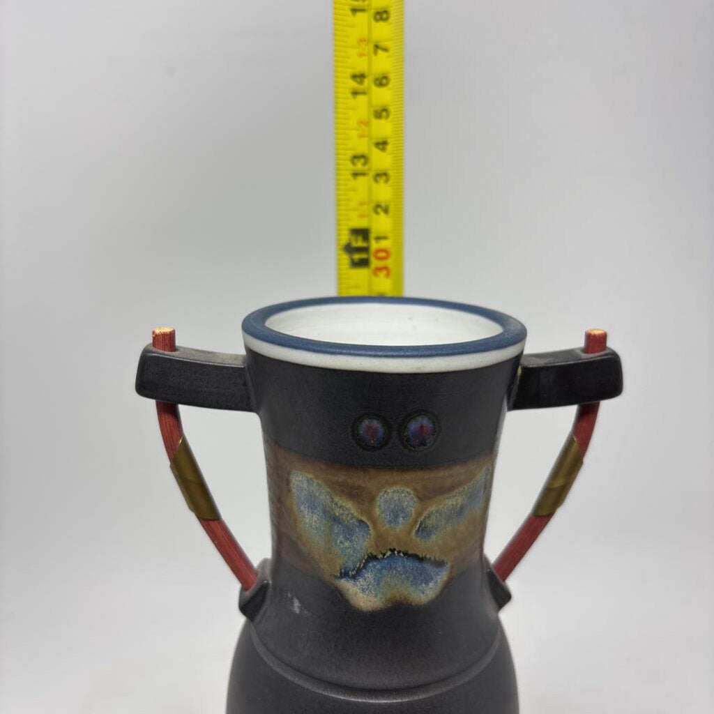 Deco Pottery Raku-like Finish Handle Vase