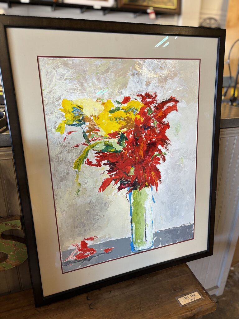 Glassed Framed Floral Oil Numbered