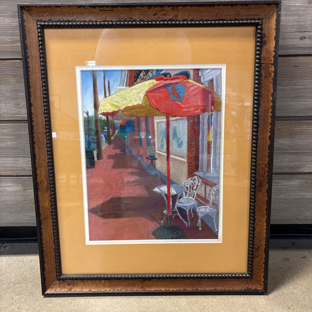 Oil Pastel Umbrella & Cafe Signed