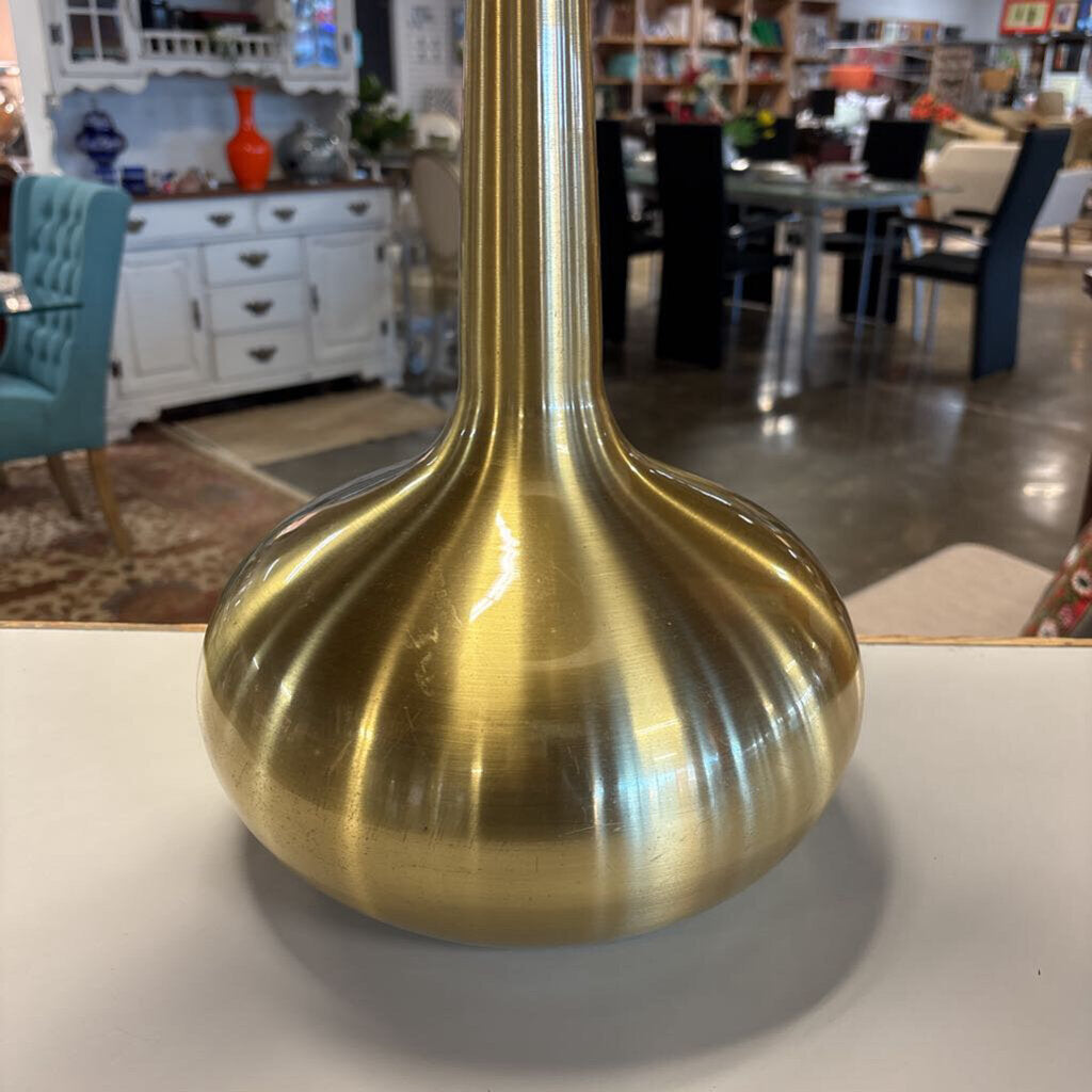 Gold Metal Gourd Table Lamp & Orange Shade