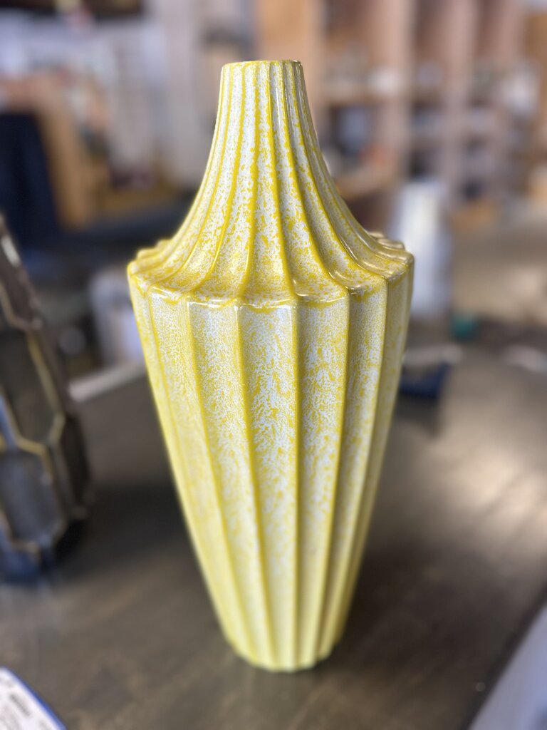 Yellow Glazed Ceramic Vase 17" Tall