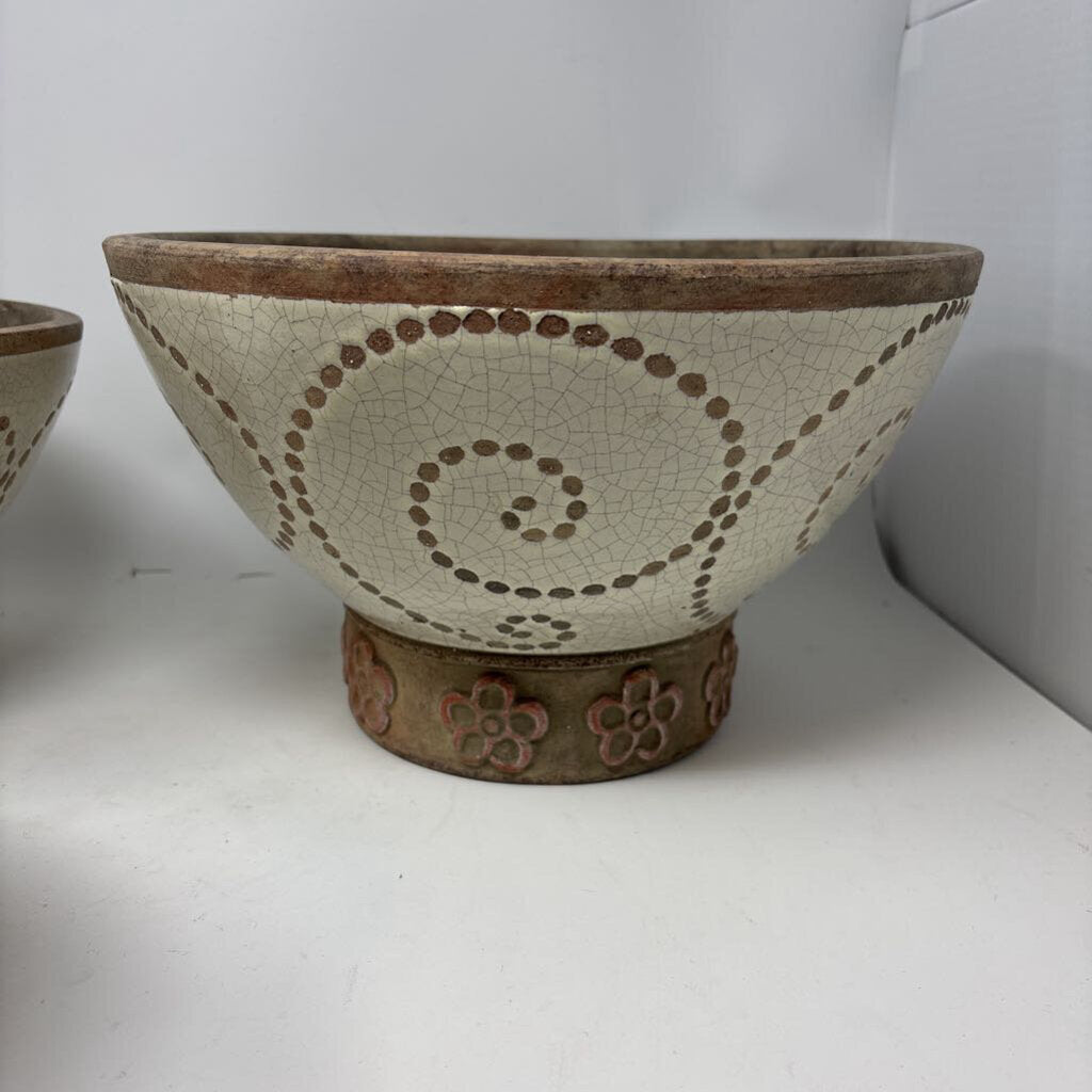Glazed Pottery Footed Bowls Set 3