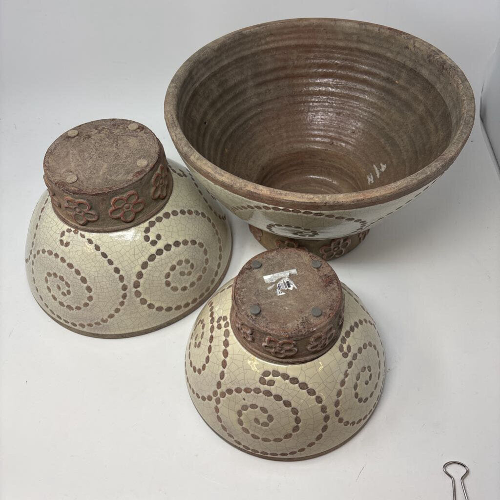 Glazed Pottery Footed Bowls Set 3