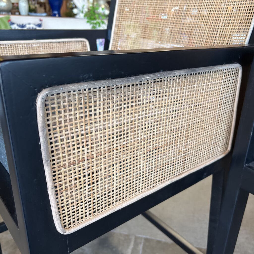 Set 2 Black Caned Cushioned Barstools