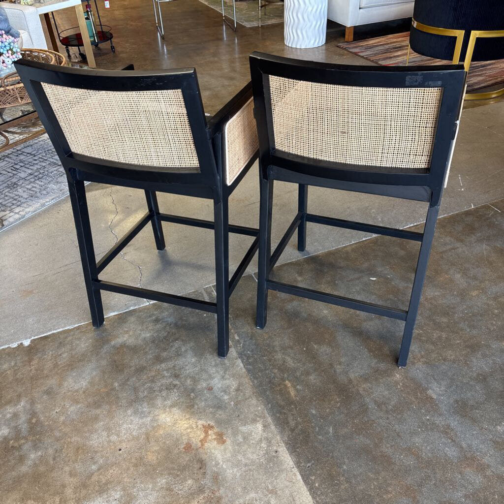 Set 2 Black Caned Cushioned Barstools