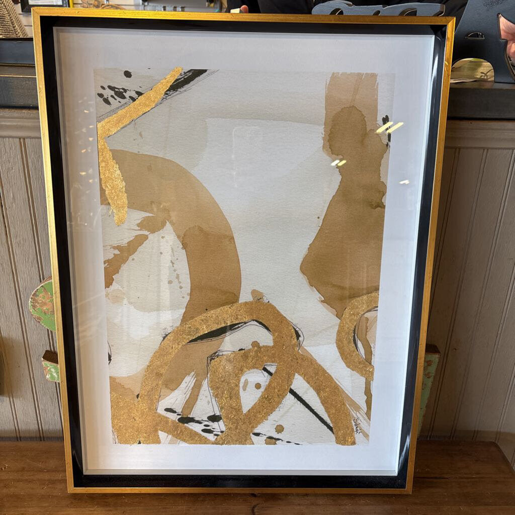 Abstract Gold Framed and Glass Artwork