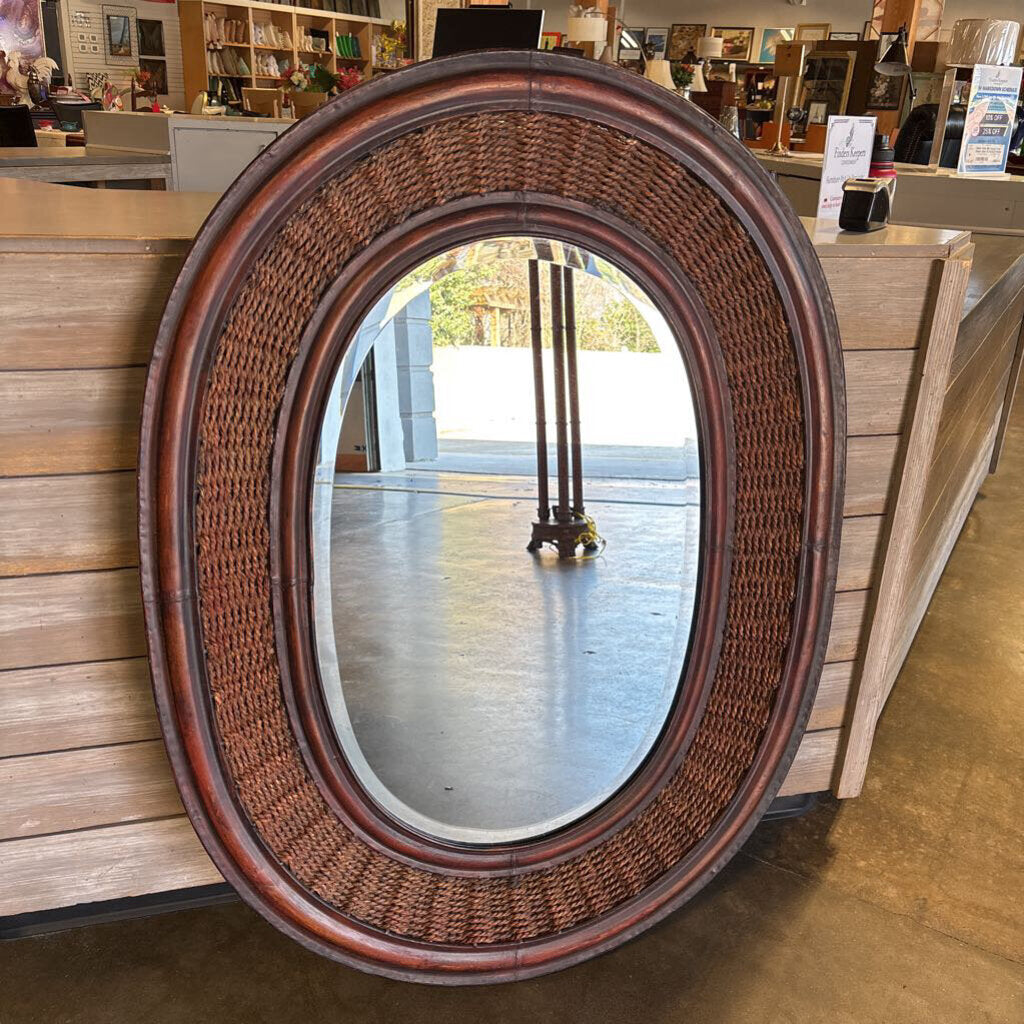 Large Oval Rattan Textured Wall Mirror