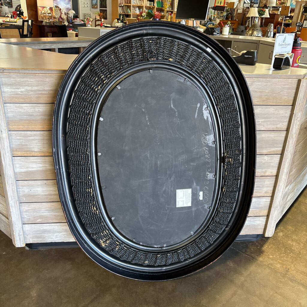 Large Oval Rattan Textured Wall Mirror