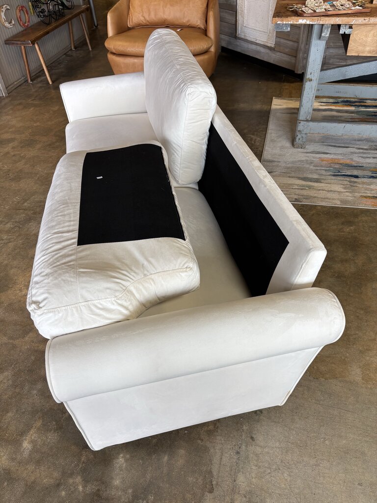 White Velvet Rolled Arm Sofa