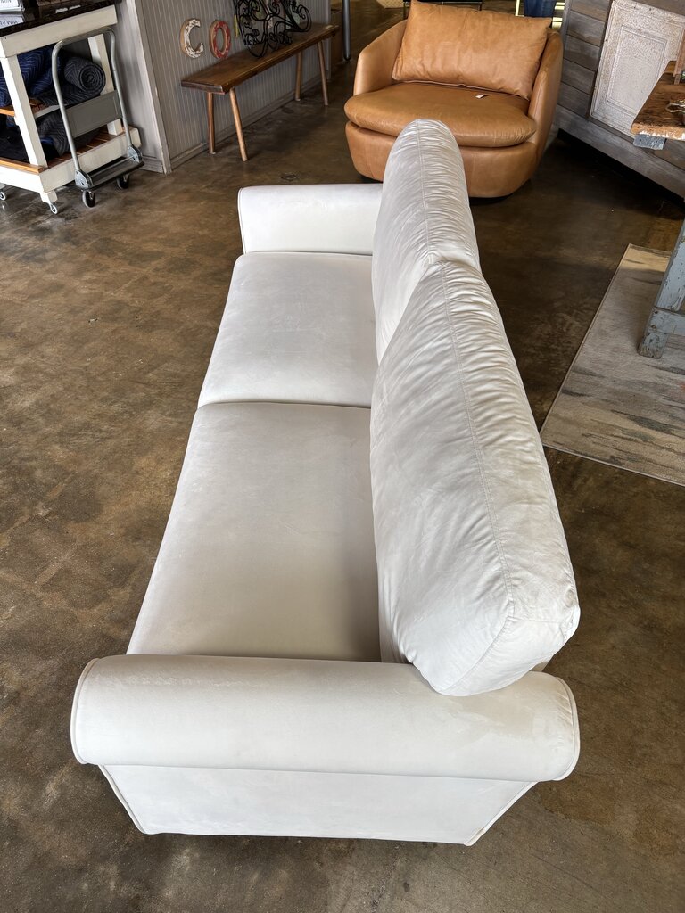 White Velvet Rolled Arm Sofa