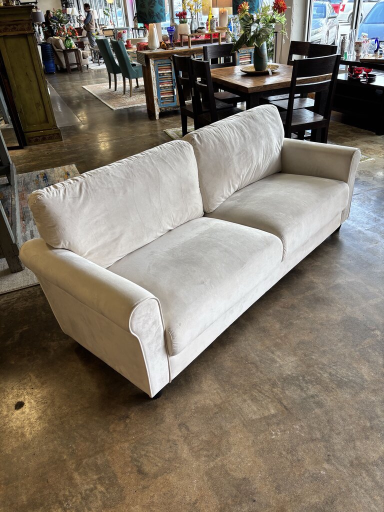 White Velvet Rolled Arm Sofa
