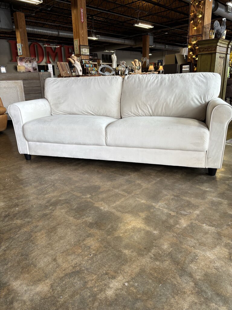 White Velvet Rolled Arm Sofa