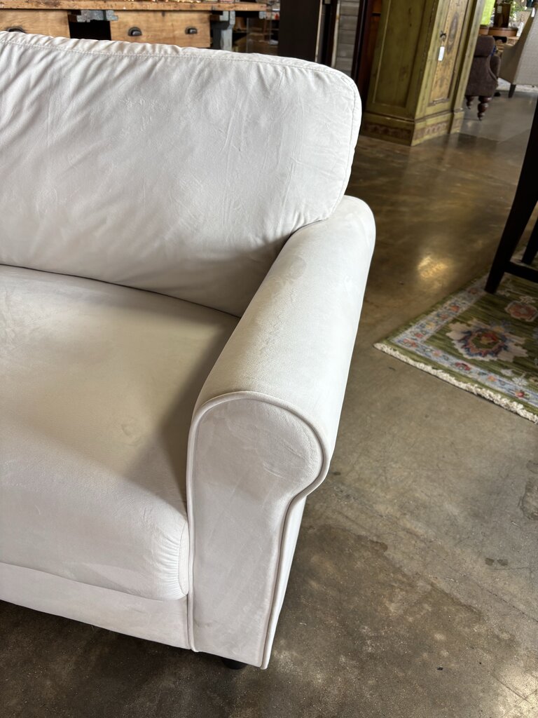 White Velvet Rolled Arm Sofa