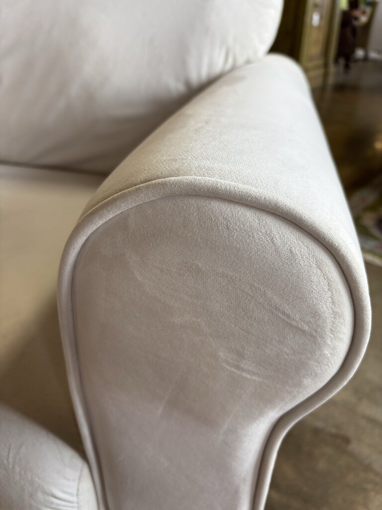 White Velvet Rolled Arm Sofa