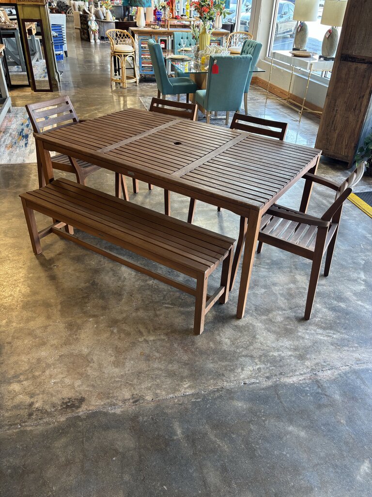 Solid Teak Outdoor Table, Bench & 4 Chairs