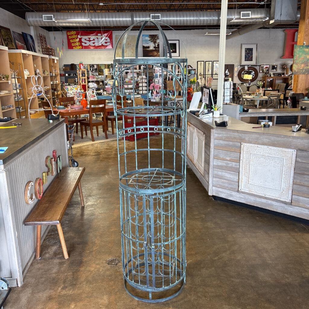 Vintage Wrought Iron Birdcage Wine Cabinet 77"H