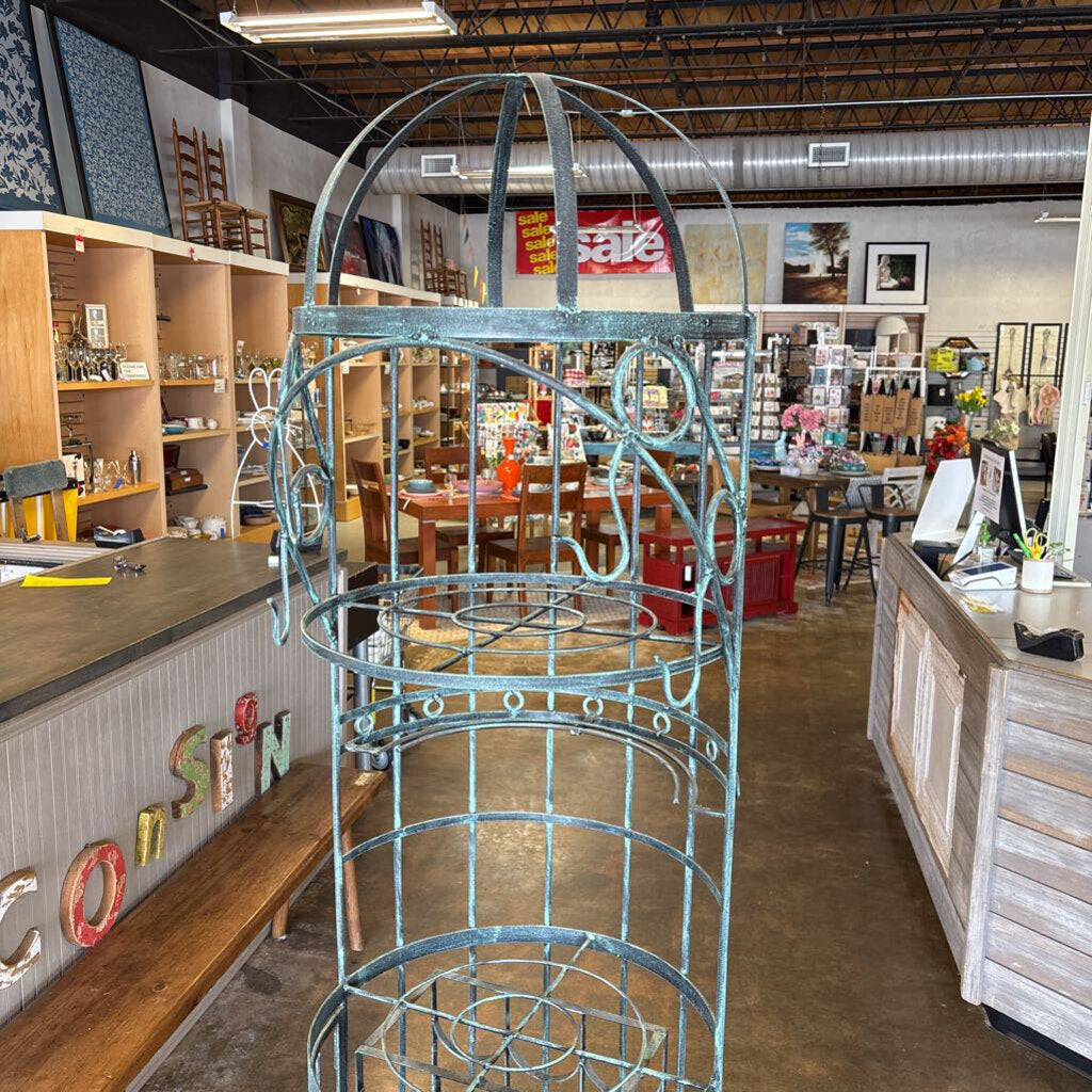 Vintage Wrought Iron Birdcage Wine Cabinet 77"H